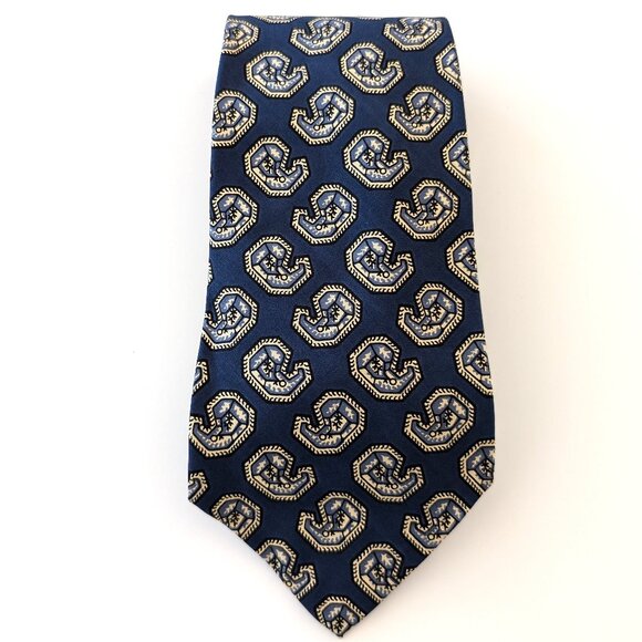 POLO RALPH LAUREN Homme Neck Tie Blue‎ Geometric Silk Made By Hand USA - Picture 1 of 10
